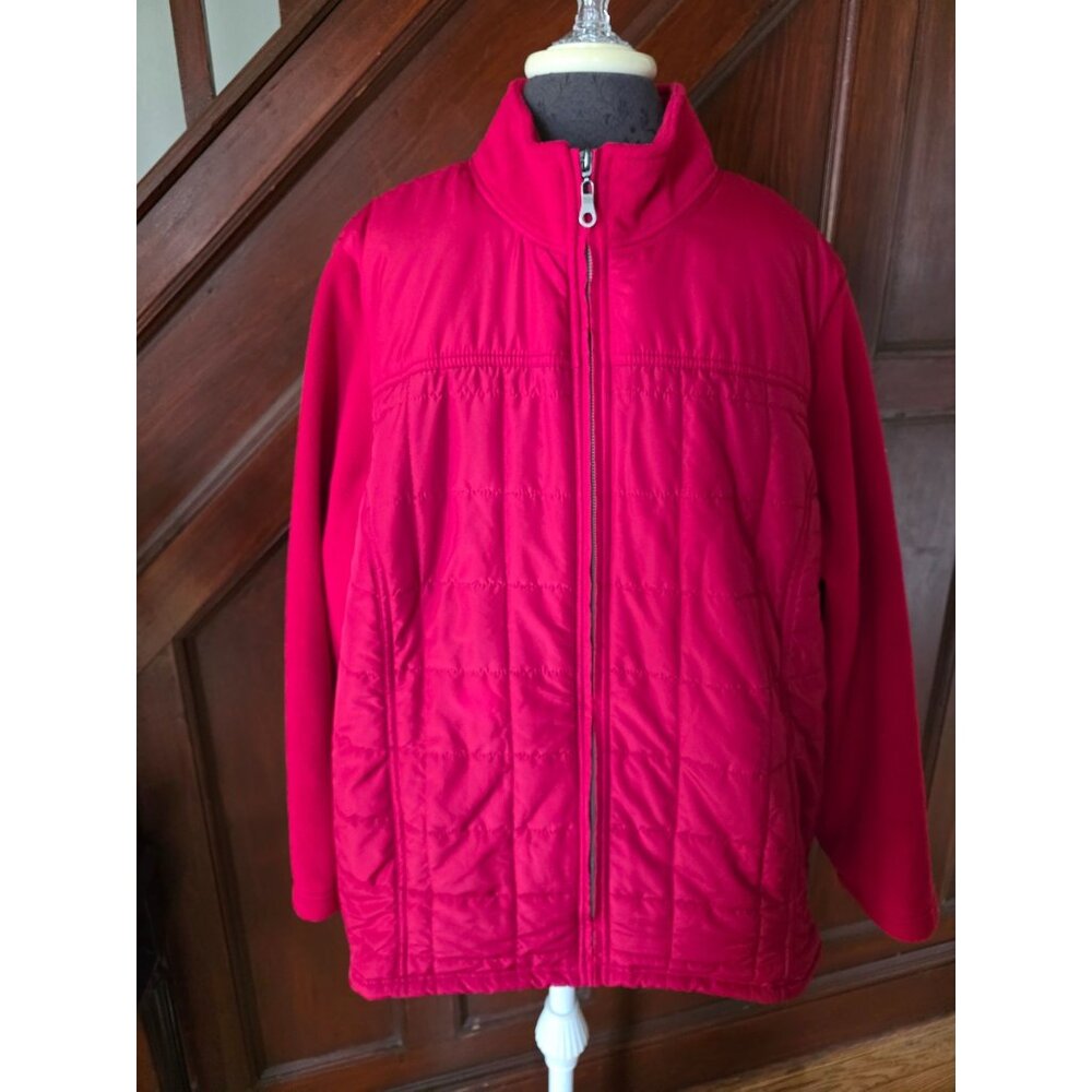 Karen Scott Sport Womens 2X Red Quilted Fleece Jacket